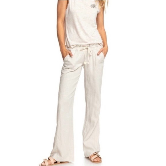 NEW ROXY WOMEN'S SEZ0 OCEANSIDE QUIKSILVER ARJNP03006 FLARED LINEN PANTS-FALL M - Picture 1 of 12